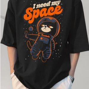Men Black Oversized Typography I Need My Space T-shirt