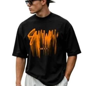 Men Black Oversized Typography Sawwy T-shirt