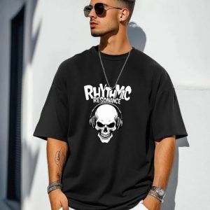 Men Black Oversized Typography Rhythmic T-shirt