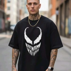 Men Black Oversized Printed Venom T-shirt