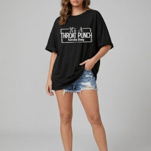 Women Black Oversized Typography Throat Punch T-shirt