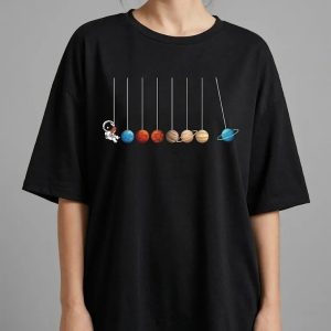 Women Black Oversized Printed Planets T-shirt
