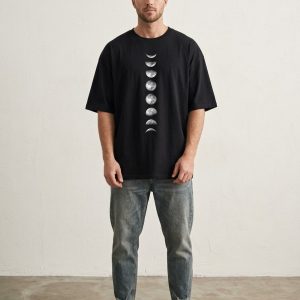 Men Black Oversized Printed Full Moon T-shirt