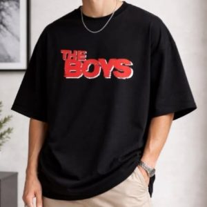 Men Black Oversized Typography The Boys T-shirt