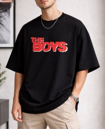 Men Black Oversized Typography The Boys T-shirt
