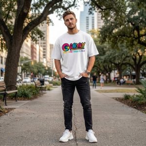 Men White Oversized Typography Garynoy Logo T-shirt