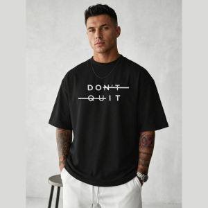 Men Black Oversized Typography Dont Quit T-shirt